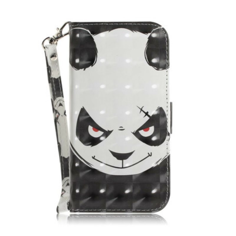 Flip Case Samsung Galaxy A51 Suojaketju Kuori Vihainen Panda Kaulanauhan Kanssa