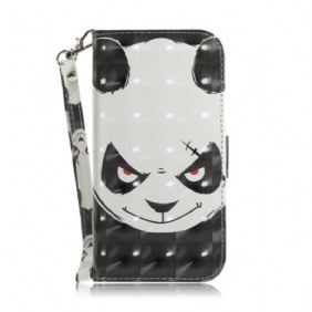 Flip Case Samsung Galaxy A51 Suojaketju Kuori Vihainen Panda Kaulanauhan Kanssa