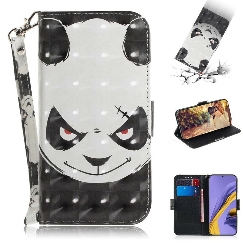 Flip Case Samsung Galaxy A51 Suojaketju Kuori Vihainen Panda Kaulanauhan Kanssa