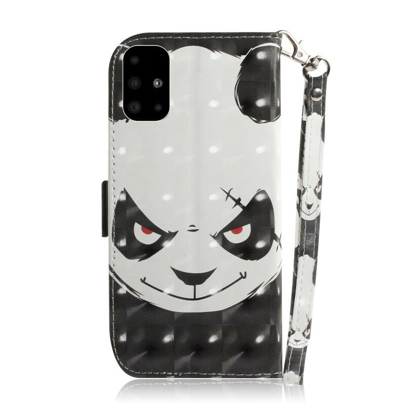 Flip Case Samsung Galaxy A51 Suojaketju Kuori Vihainen Panda Kaulanauhan Kanssa