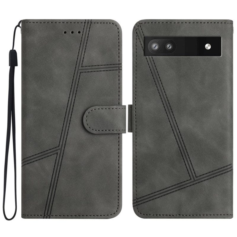 Kotelot Google Pixel 7A Suojaketju Kuori Strappy Geometric Leather Style