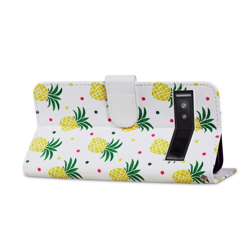 Nahkakotelo Google Pixel 7A Suojaketju Kuori Strappy Ananas